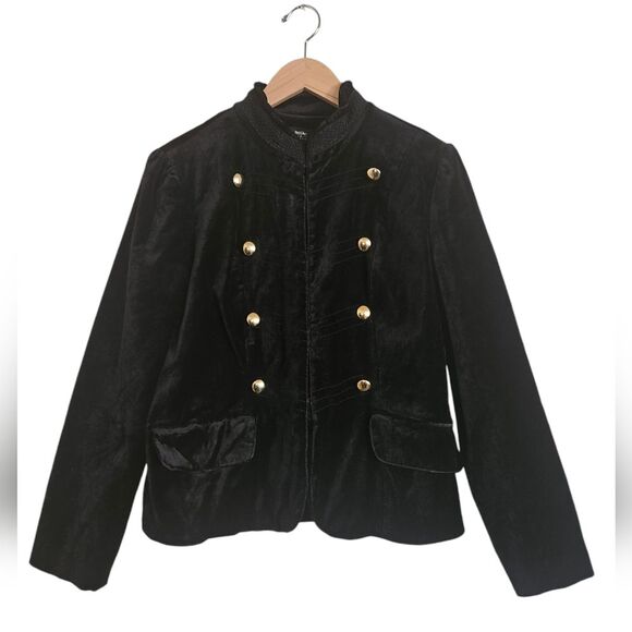 Mossimo Black Velvet Military Gothic Steampunk Gold Button Jacket Size L - Picture 1 of 8